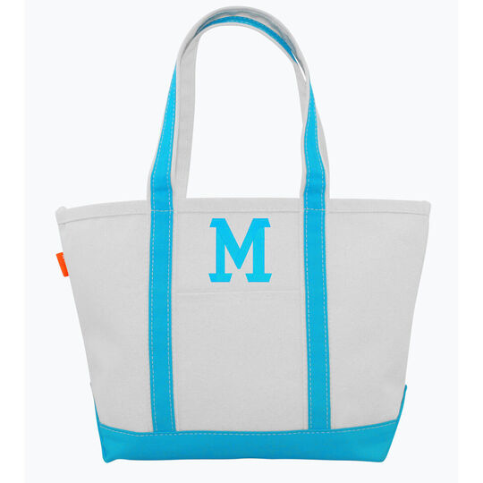 Personalized Medium Turquoise Trimmed Boat Tote